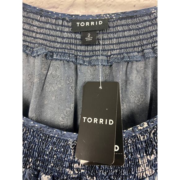 NWT Torrid Womens 2X Chambray Smocked Puff Sleeve Boho Cottagecore Mini Dress - Picture 7 of 13